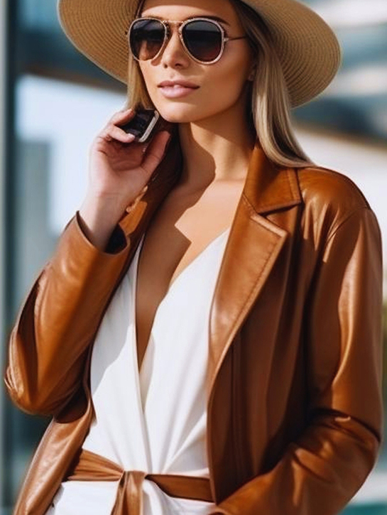 Cognac Leather Trench-image